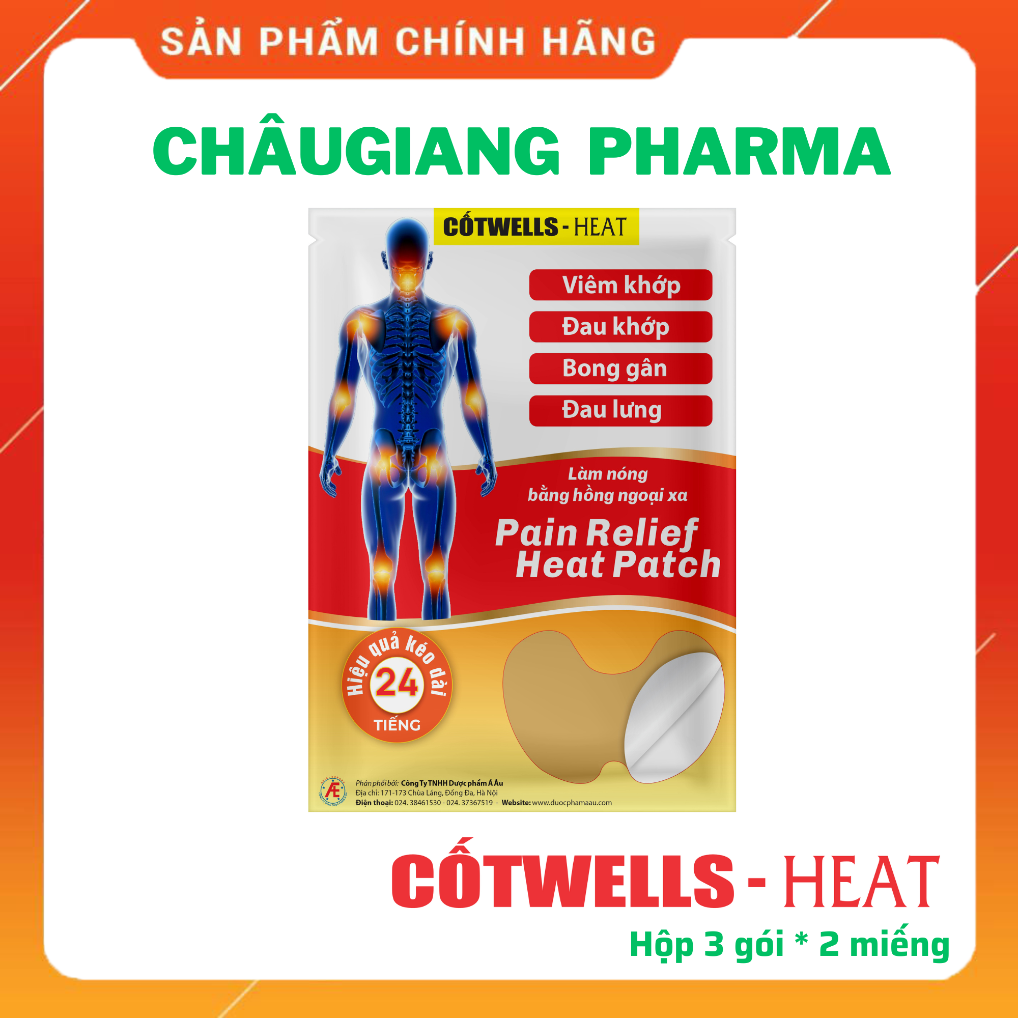 Miếng dán nhiệt giảm đau CốtWells-Heat (Hộp 3 gói * 2 miếng)